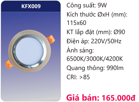  ĐÈN ÂM TRẦN VIỀN MÀU LED 3 CHẾ ĐỘ 9W DUHAL KFX009 