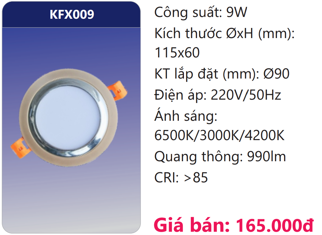 ĐÈN ÂM TRẦN VIỀN MÀU LED 3 CHẾ ĐỘ 9W DUHAL KFX009