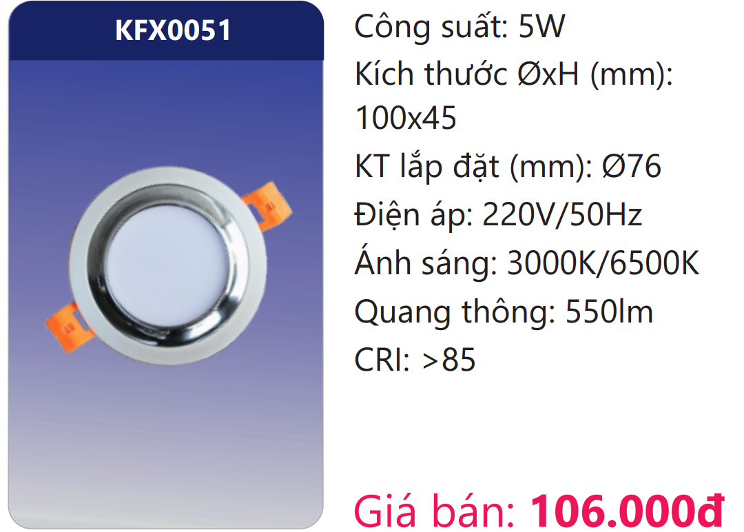 ĐÈN ÂM TRẦN VIỀN MÀU LED 5W DUHAL KFX0051