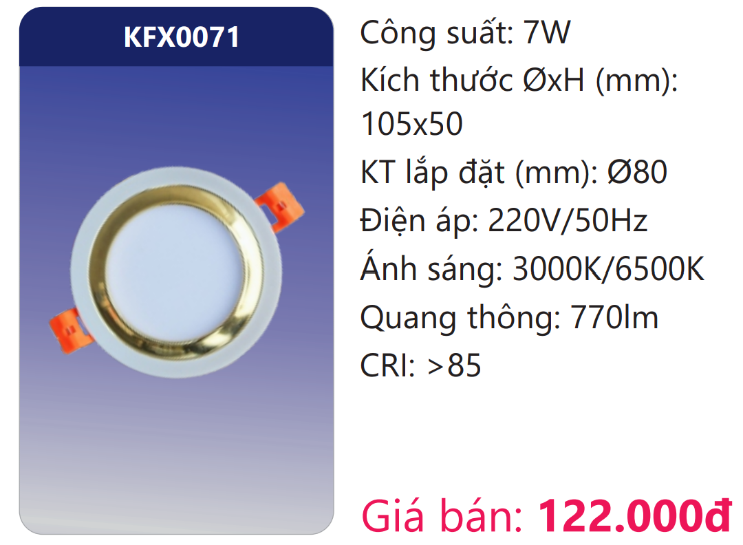 ĐÈN ÂM TRẦN VIỀN MÀU LED 7W DUHAL KFX0071