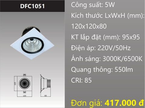  ĐÈN ÂM TRẦN VUÔNG CHIẾU ĐIỂM LED 5W DUHAL DFC1051 