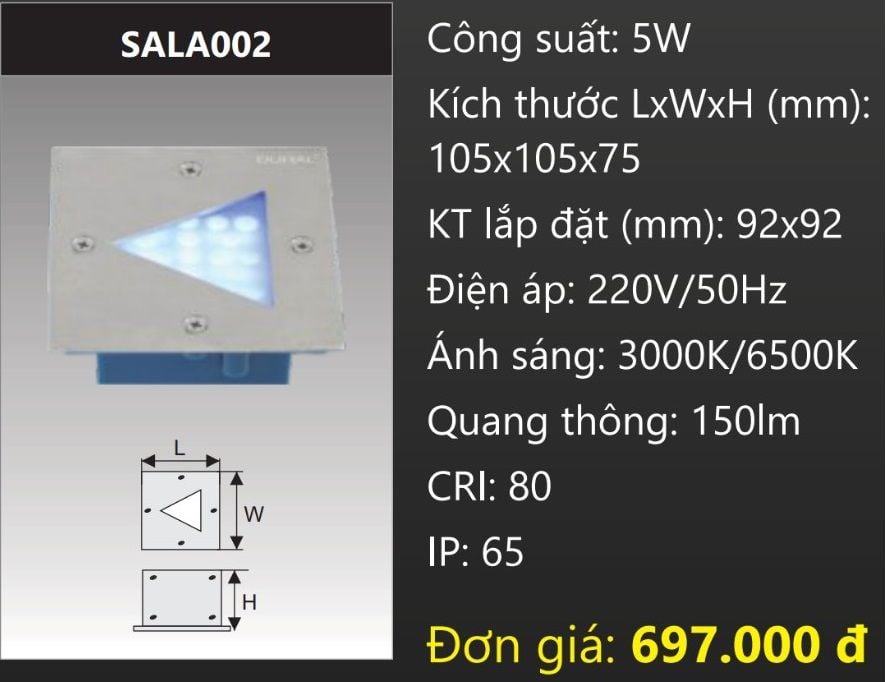 ĐÈN ÂM TƯỜNG CHỈ HƯỚNG  LED 5W DUHAL SALA002