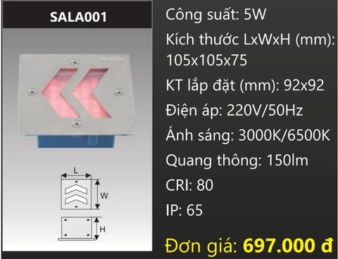  ĐÈN ÂM TƯỜNG MŨI TÊN CHỈ HƯỚNG  LED 5W DUHAL SALA001 