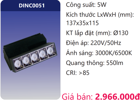  ĐÈN CHIẾU ĐIỂM NAM CHÂM LED 5W DUHAL DINC0051 