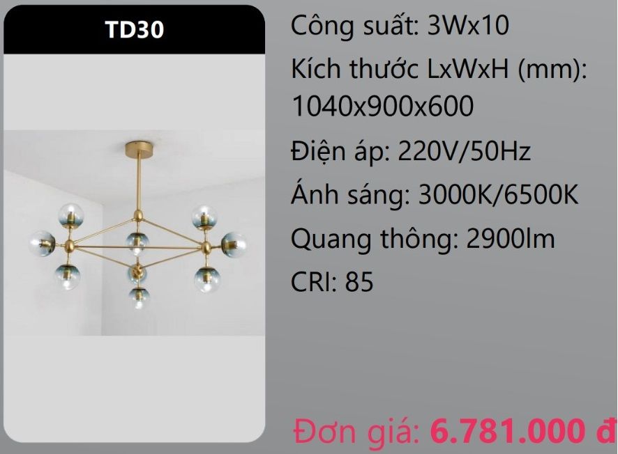 ĐÈN CHÙM TREO THẢ TRANG TRÍ PHÒNG KHÁCH LED 3Wx10 DUHAL TD30