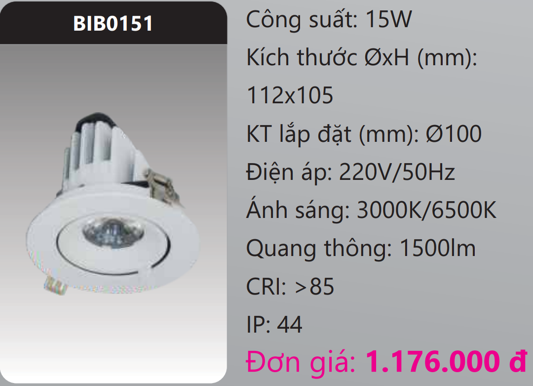 ĐÈN DOWNLIGHT ÂM TRẦN CHỈNH GÓC 45 ĐỘ LED 15W DUHAL BIB0151