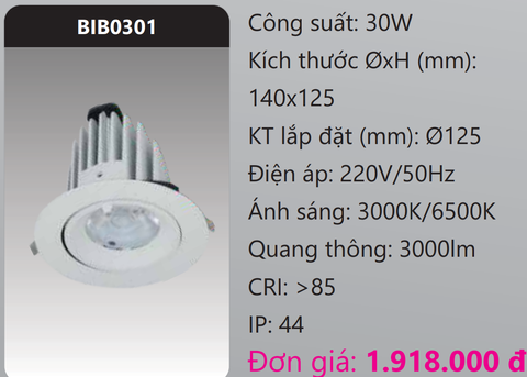  ĐÈN DOWNLIGHT ÂM TRẦN CHỈNH GÓC 45 ĐỘ LED 30W DUHAL BIB0301 