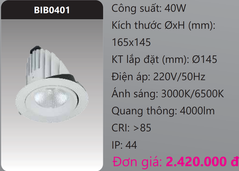  ĐÈN DOWNLIGHT ÂM TRẦN CHỈNH GÓC 45 ĐỘ LED 40W DUHAL BIB0401 