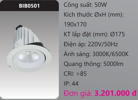  ĐÈN DOWNLIGHT ÂM TRẦN CHỈNH GÓC 45 ĐỘ LED 50W DUHAL BIB0501 