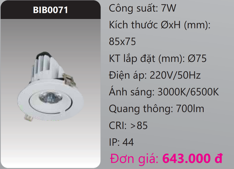  ĐÈN DOWNLIGHT ÂM TRẦN CHỈNH GÓC 45 ĐỘ LED 7W DUHAL BIB0071 