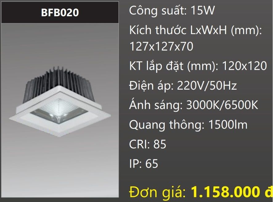 ĐÈN DOWNLIGHT ÂM TRẦN CHỐNG THẤM LED 15W DUHAL BFB020