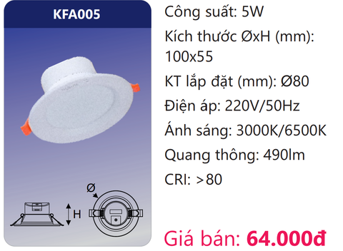  ĐÈN DOWNLIGHT ÂM TRẦN LED 5W DUHAL KFA005 