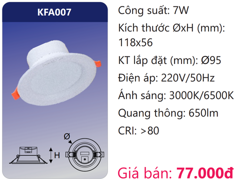  ĐÈN DOWNLIGHT ÂM TRẦN LED 7W DUHAL KFA007 