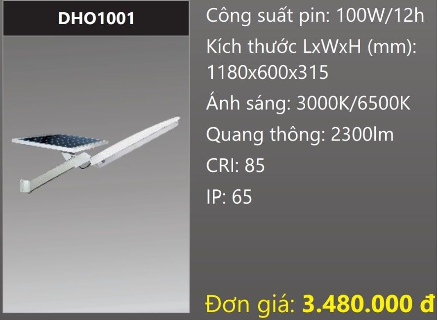 ĐÈN ĐƯỜNG NĂNG LƯỢNG LED 100W DUHAL DHO1001