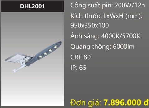  ĐÈN ĐƯỜNG NĂNG LƯỢNG MẶT TRỜI LED 200W DUHAL DHL2001 