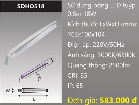  ĐÈN ĐƯỜNG NỘI BỘ GẮN 1 BÓNG TUÝP LED 0.6M 18W DUHAL SDHO518 