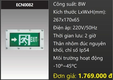  ĐÈN EXIT CHỈ HƯỚNG THOÁT HIỂM CHỐNG NỔ LED 8W DUHAL ECN0082 