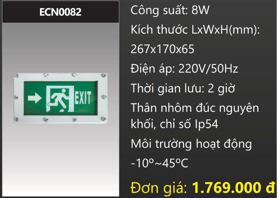 ĐÈN EXIT CHỈ HƯỚNG THOÁT HIỂM CHỐNG NỔ LED 8W DUHAL ECN0082