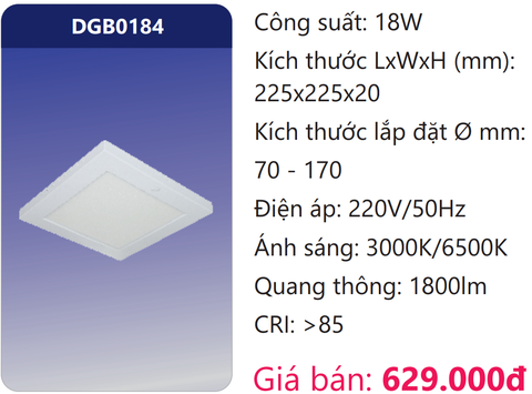  ĐÈN GẮN NỔI CẢM BIẾN LED 18W DUHAL DGB0184 