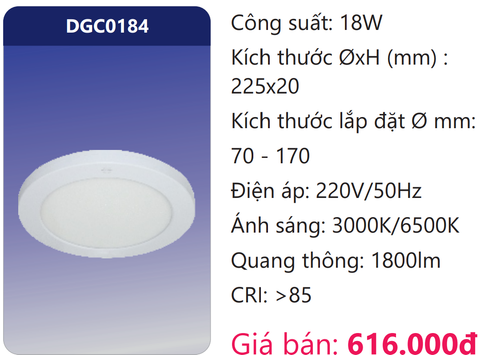  ĐÈN GẮN NỔI CẢM BIẾN LED 18W DUHAL DGC0184 