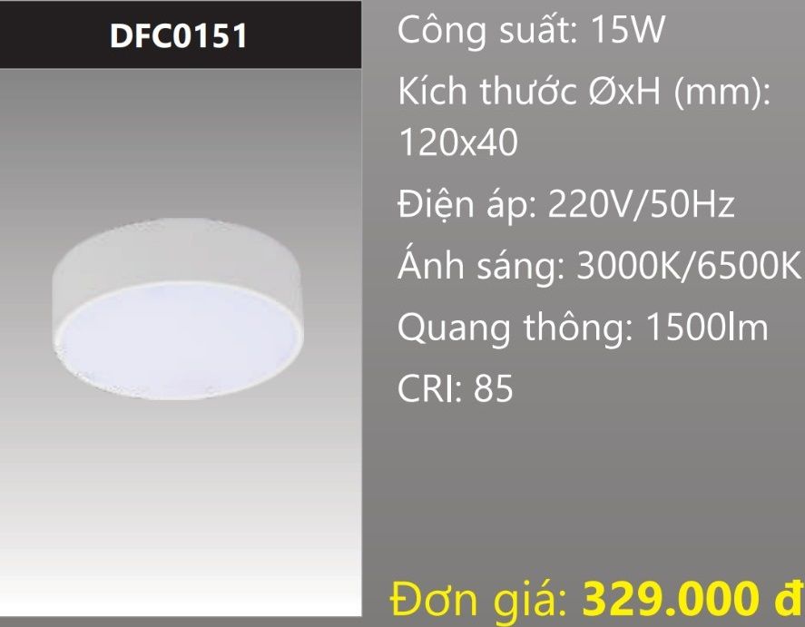 ĐÈN GẮN NỔI ỐP TRẦN TRÒN TRÀN VIỀN LED 15W DUHAL DFC0151