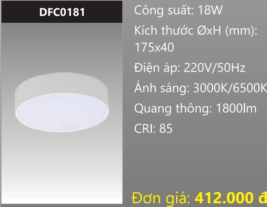 ĐÈN GẮN NỔI ỐP TRẦN TRÒN TRÀN VIỀN LED 18W DUHAL DFC0181