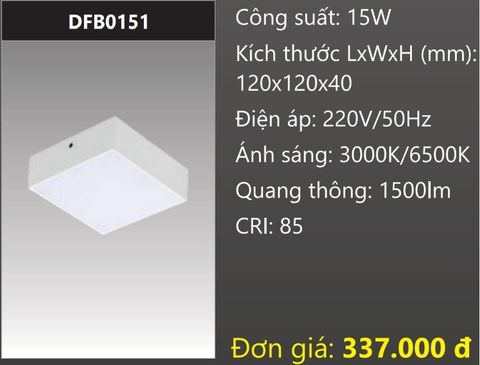  ĐÈN GẮN NỔI ỐP TRẦN VUÔNG TRÀN VIỀN LED 15W DUHAL DFB0151 