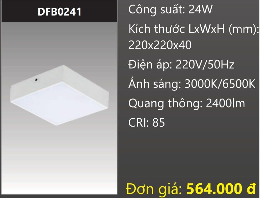 ĐÈN GẮN NỔI ỐP TRẦN VUÔNG TRÀN VIỀN LED 24W DUHAL DFB0241