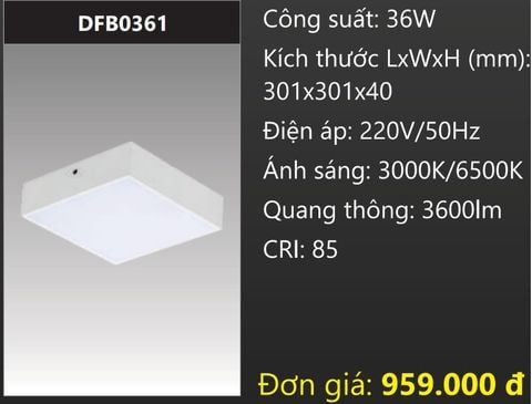  ĐÈN GẮN NỔI ỐP TRẦN VUÔNG TRÀN VIỀN LED 36W DUHAL DFB0361 