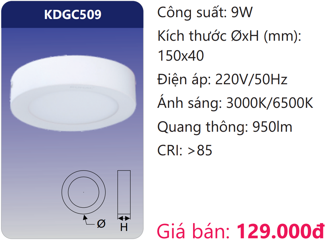 ĐÈN GẮN NỔI TRÒN LED 9W DUHAL KDGC509