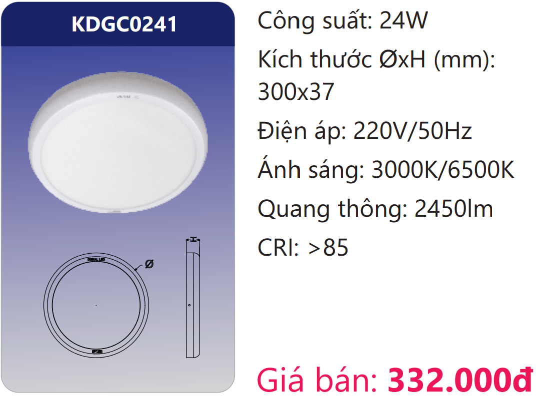 ĐÈN GẮN NỔI VIỀN TRÒN LED 24W DUHAL KDGC0241