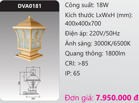  ĐÈN GẮN TRỤ CỔNG LED 18W DUHAL DVA0181 