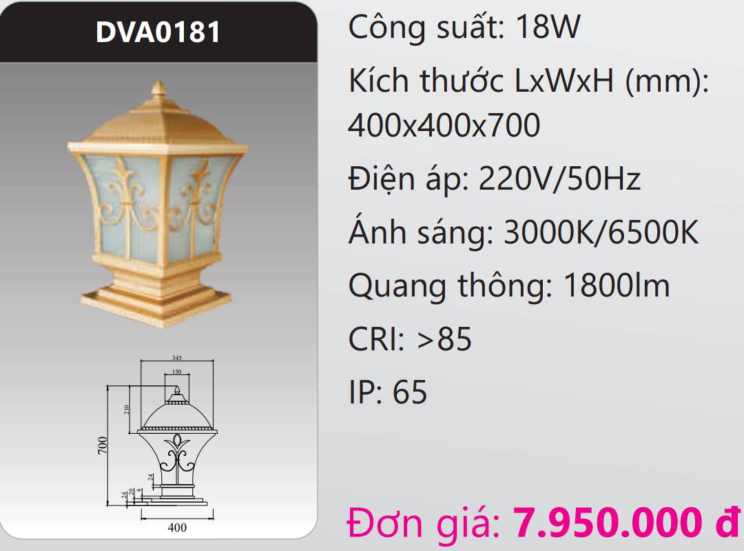 ĐÈN GẮN TRỤ CỔNG LED 18W DUHAL DVA0181