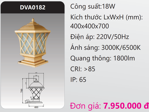  ĐÈN GẮN TRỤ CỔNG LED 18W DUHAL DVA0182 