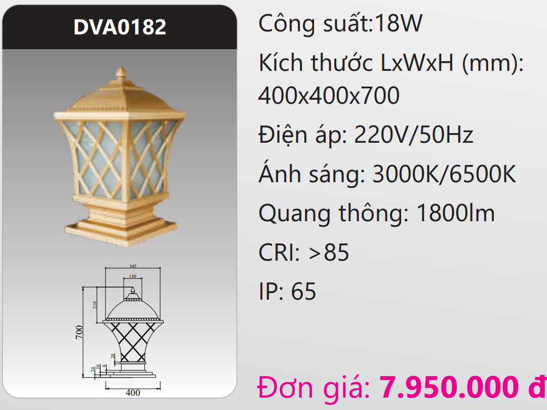 ĐÈN GẮN TRỤ CỔNG LED 18W DUHAL DVA0182