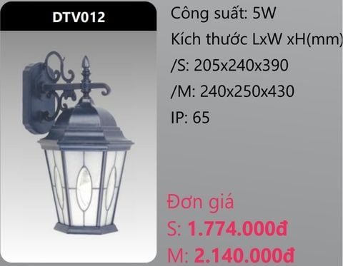  ĐÈN GẮN VÁCH TƯỜNG TRANG TRÍ DUHAL DTV012 (DTV012S - DTV012M) 