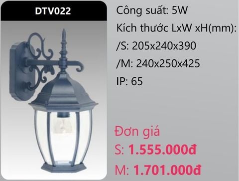  ĐÈN GẮN VÁCH TƯỜNG TRANG TRÍ DUHAL DTV022 (DTV022S - DTV022M) 