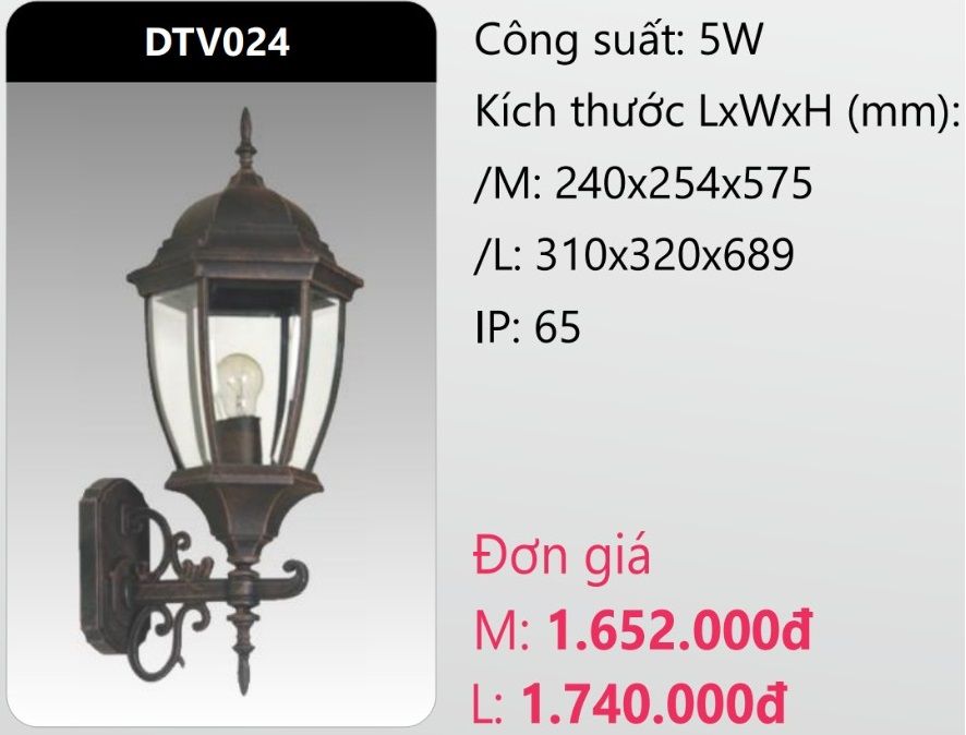 ĐÈN GẮN VÁCH TƯỜNG TRANG TRÍ DUHAL DTV024 (DTV024M - DTV024L)