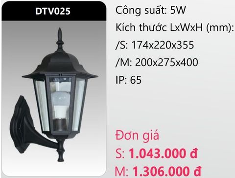  ĐÈN GẮN VÁCH TƯỜNG TRANG TRÍ DUHAL DTV025 (DTV025S - DTV025M) 