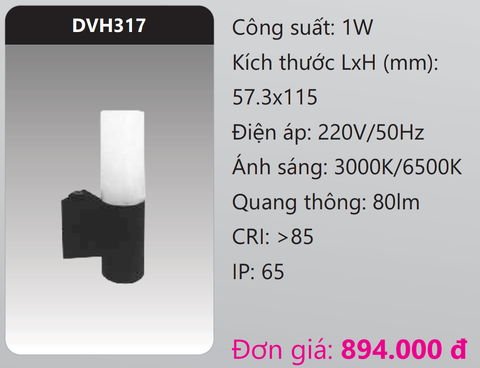  ĐÈN GẮN VÁCH TƯỜNG TRANG TRÍ LED 1W DUHAL DVH317 