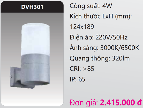  ĐÈN GẮN VÁCH TƯỜNG TRANG TRÍ LED 4W DUHAL DVH301 