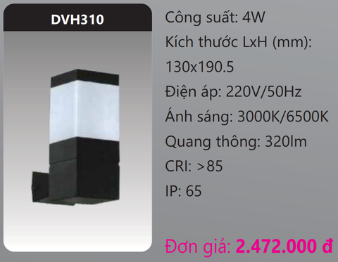  ĐÈN GẮN VÁCH TƯỜNG TRANG TRÍ LED 4W DUHAL DVH310 