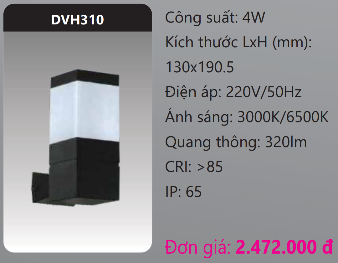 ĐÈN GẮN VÁCH TƯỜNG TRANG TRÍ LED 4W DUHAL DVH310