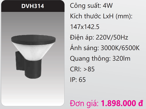  ĐÈN GẮN VÁCH TƯỜNG TRANG TRÍ LED 4W DUHAL DVH314 