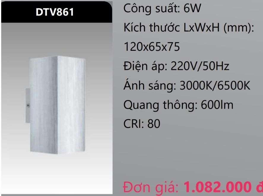 ĐÈN GẮN VÁCH TƯỜNG TRANG TRÍ LED 6W DUHAL DTV861