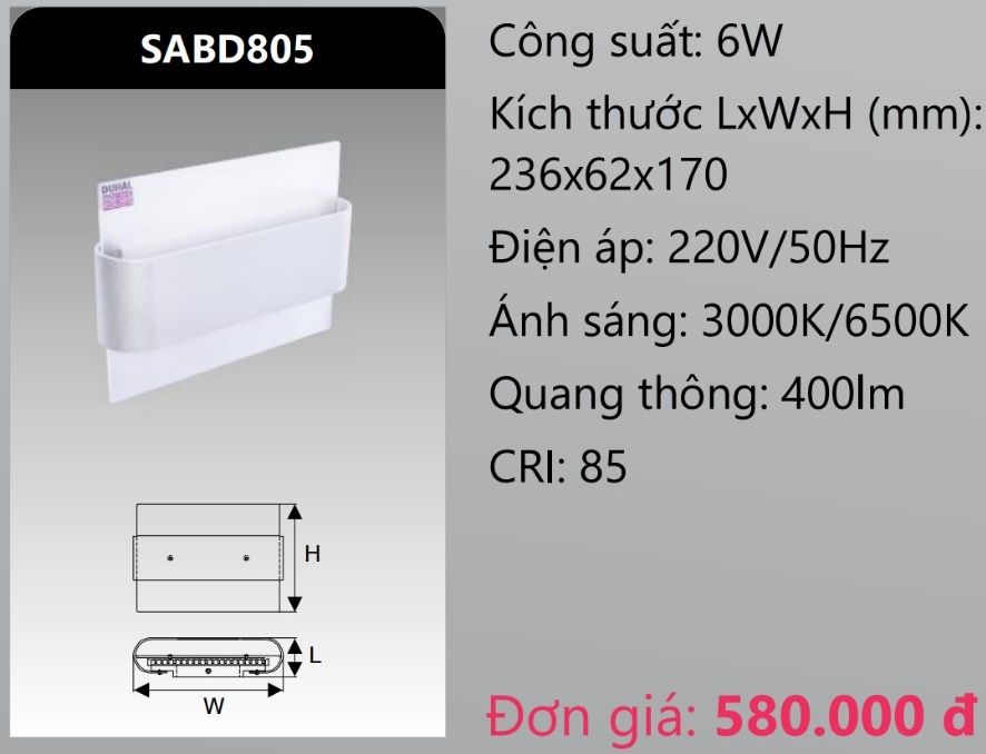 ĐÈN GẮN VÁCH TƯỜNG TRANG TRÍ LED 6W DUHAL SABD805