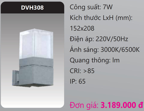  ĐÈN GẮN VÁCH TƯỜNG TRANG TRÍ LED 7W DUHAL DVH308 