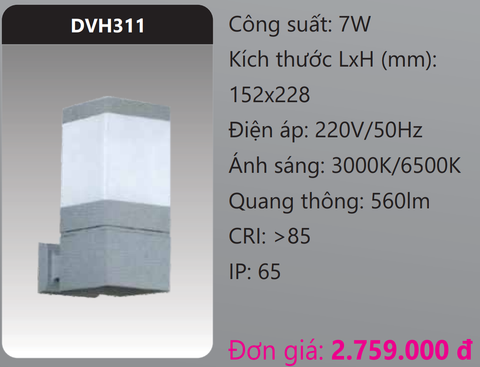  ĐÈN GẮN VÁCH TƯỜNG TRANG TRÍ LED 7W DUHAL DVH311 