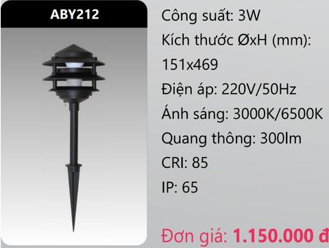  ĐÈN HẮT CẮM CỎ SÂN VƯỜN DẠNG HÌNH CHÓP NÓN LED 3W DUHAL ABY212 