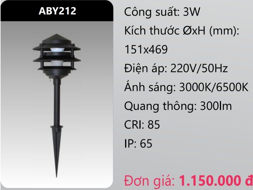 ĐÈN HẮT CẮM CỎ SÂN VƯỜN DẠNG HÌNH CHÓP NÓN LED 3W DUHAL ABY212